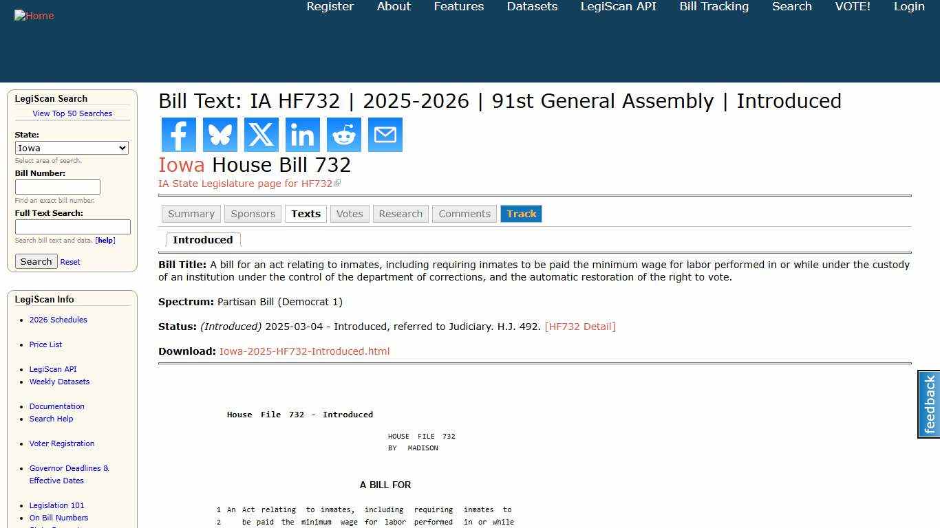 Bill Text: IA HF732 2025-2026 91st General Assembly Introduced LegiScan