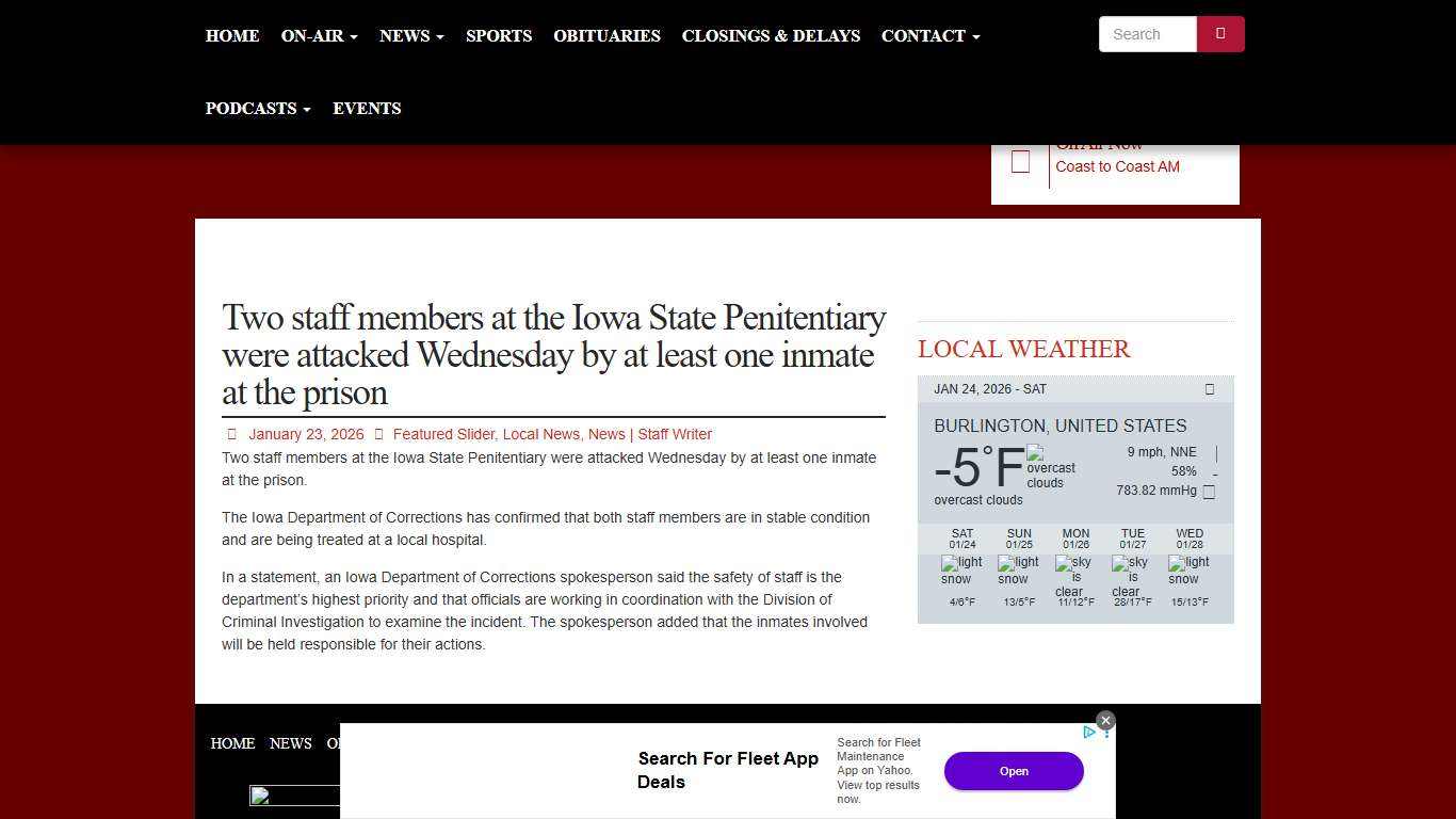 Two staff members at the Iowa State Penitentiary were attacked Wednesday by at least one inmate at the prison KBUR